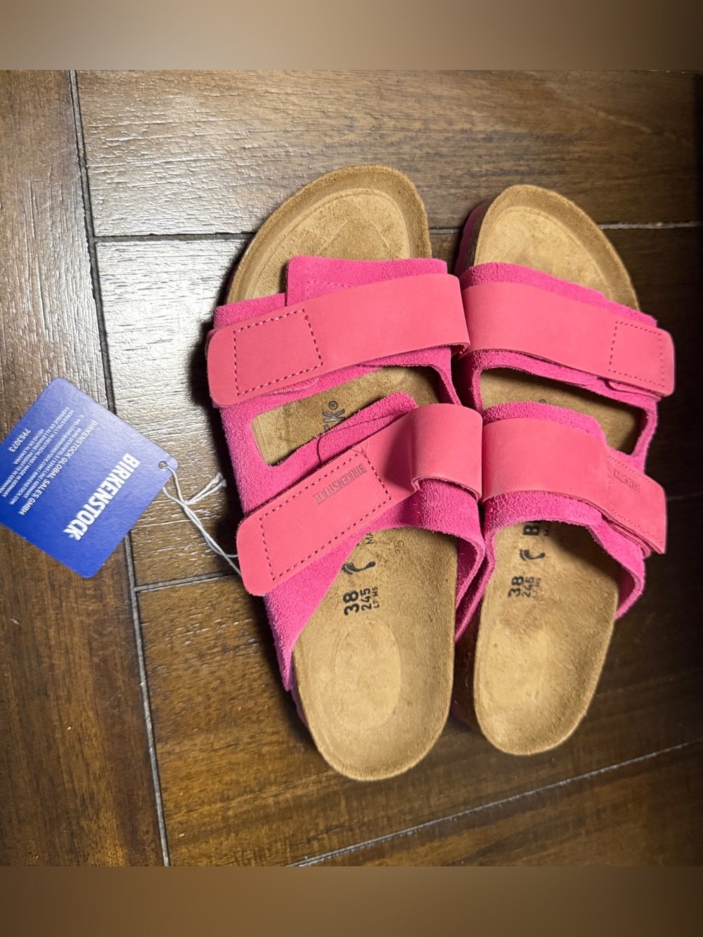 Birkenstock Uji Nubuck-Suede Leather Fuschia Tulip Hot Pink Double-Strap Sandals